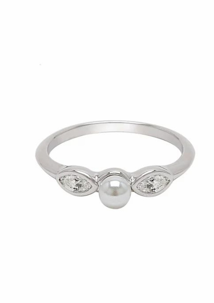 Jewelry * | Cheap Adornia Pearl Crystal Marquis Ring .925 Sterling Silver White