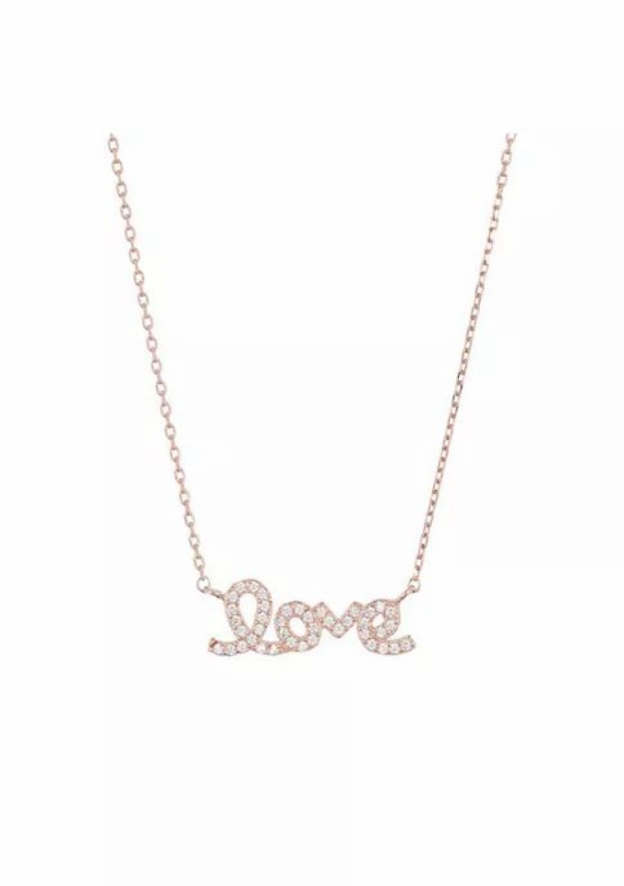 Jewelry * | Budget Adornia Cursive Love Necklace 14K Rose Gold Vermeil Silver Pink