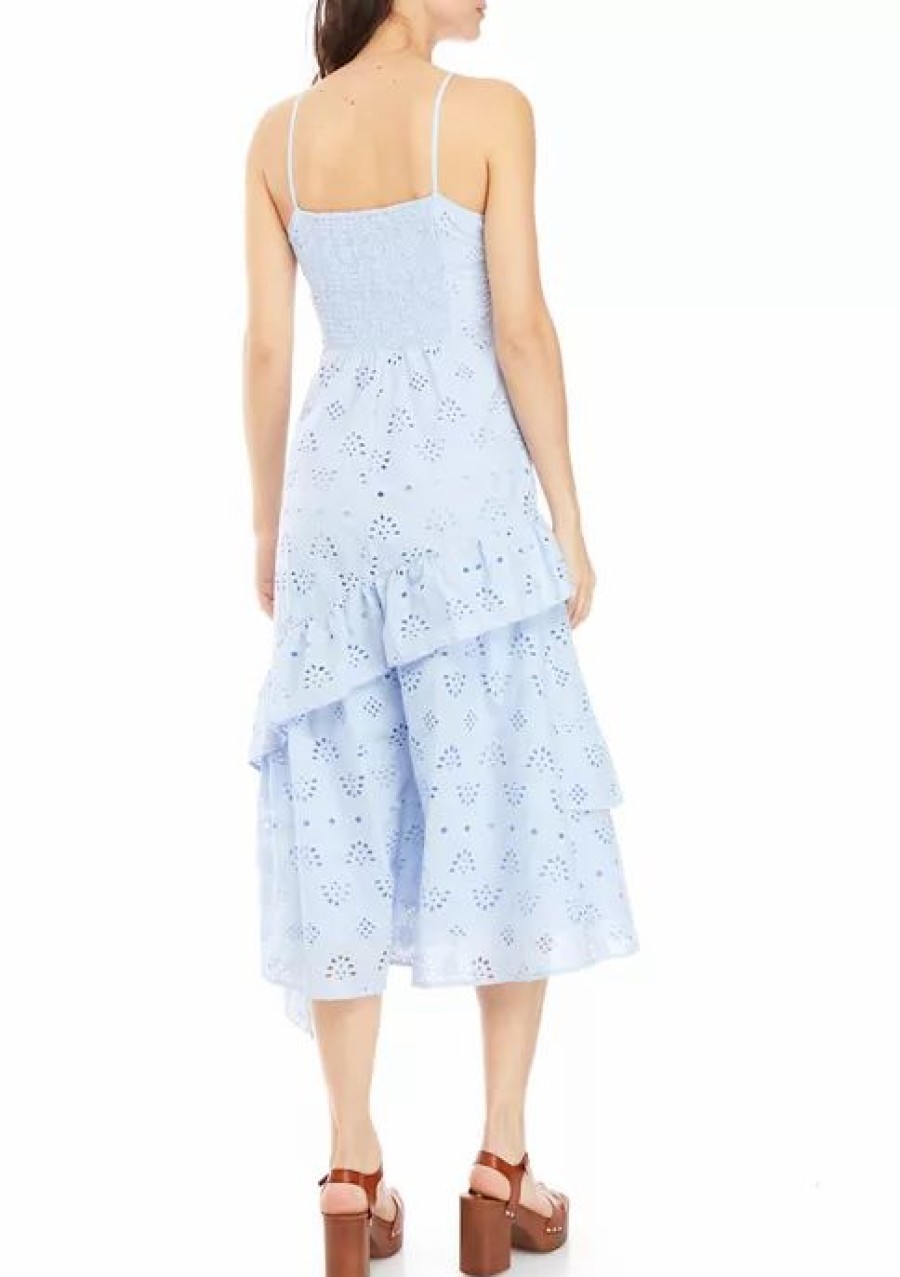 Jeans * | Best Pirce Sam Edelman Women'S Strappy Eyelet Floral Tiered Dress Powder Blue