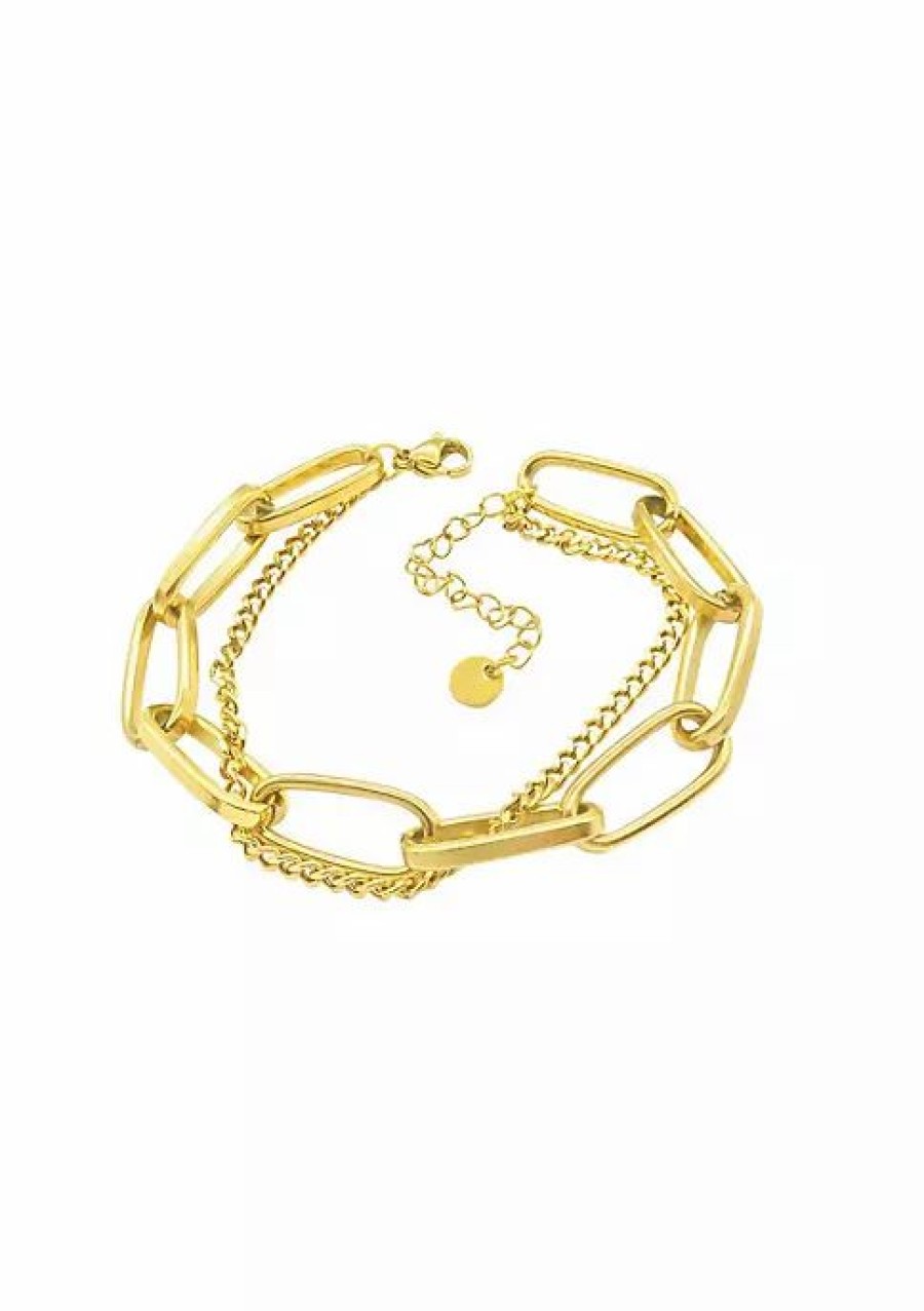 Jewelry * | Cheapest Adornia Oversized Paper Clip Mixed Chain Bracelet Gold