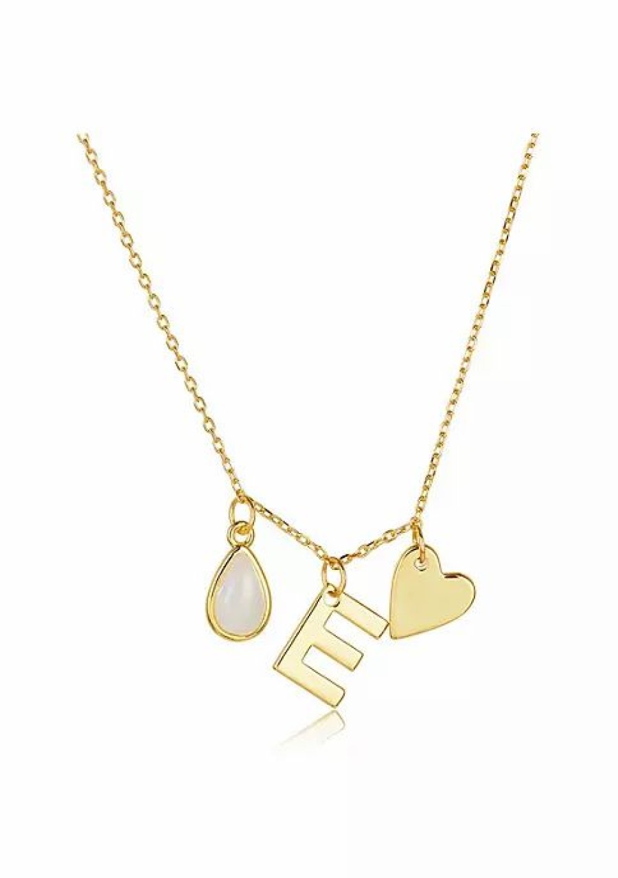 Jewelry * | Brand New Adornia Three Charm Necklace Moonstone Yellow Gold Vermeil .925 Sterling Silver White