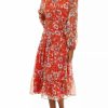 Jeans * | Best Pirce Sam Edelman Women'S Long Sleeve Surplice Print Midi Dress Red Multi