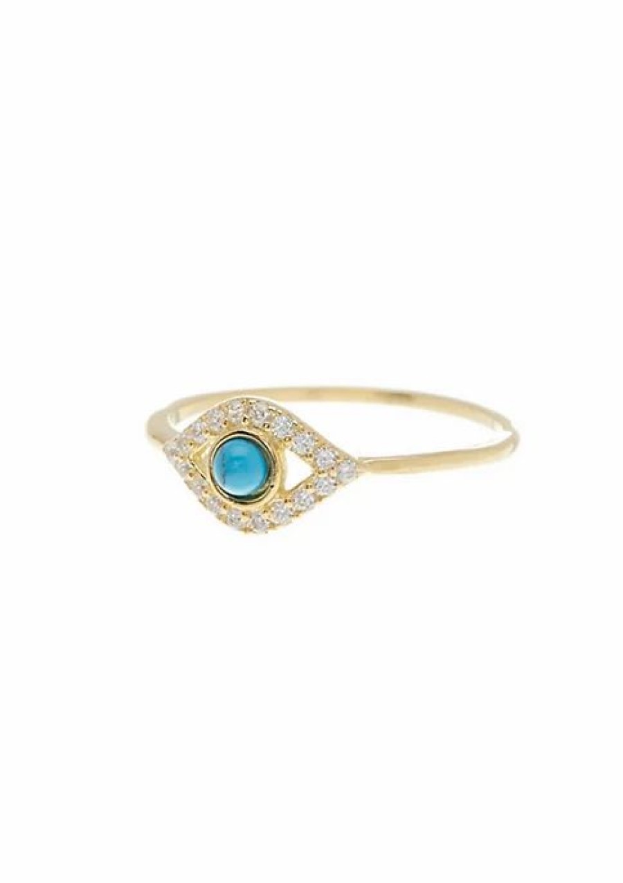 Jewelry * | Best Deal Adornia Evil Eye Ring 14K Yellow Gold Vermeil .925 Sterling Silver Blue