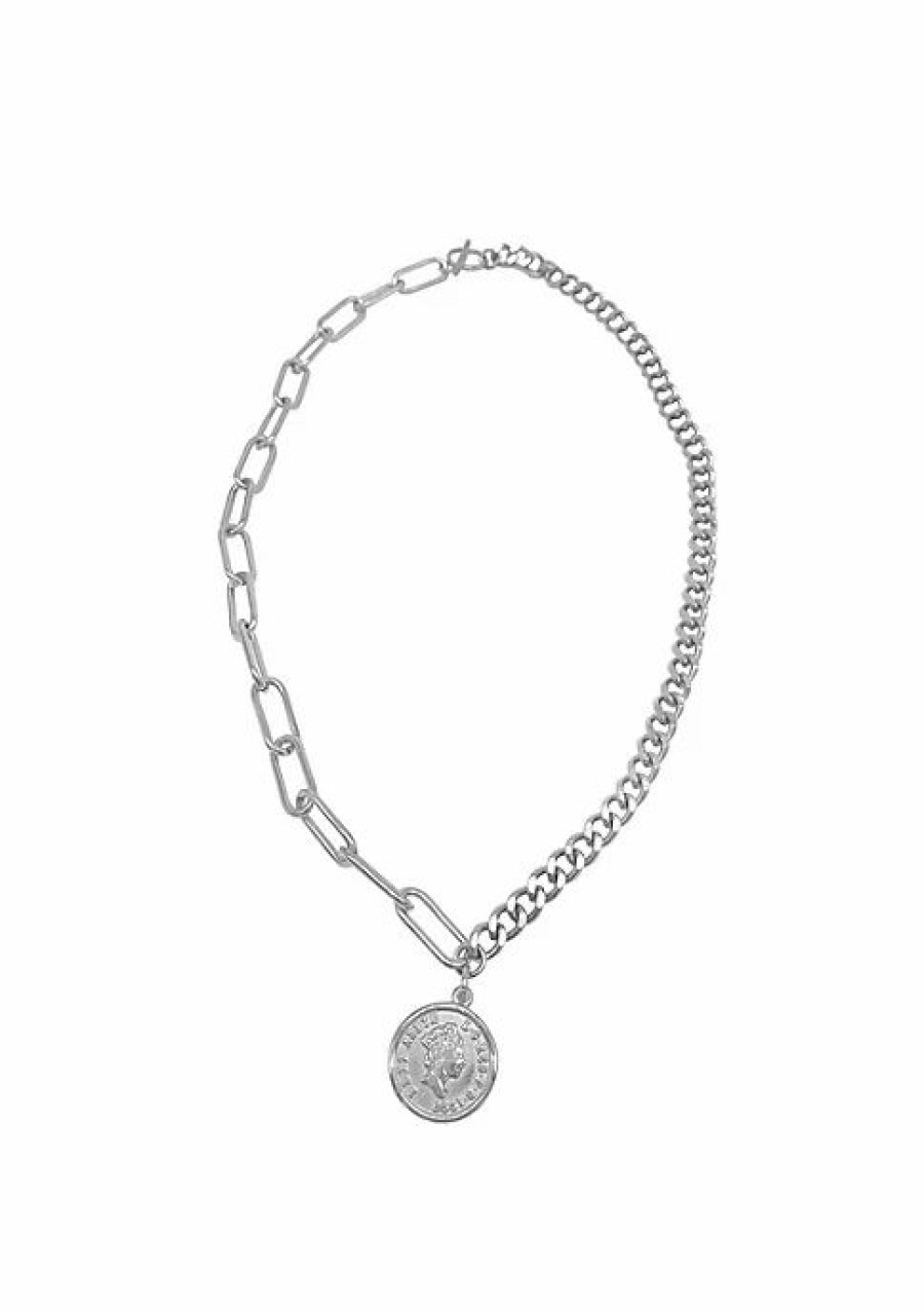 Jewelry * | Cheapest Adornia Coin Mixed Chain Necklace Silver