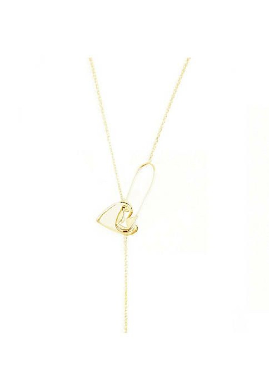 Jewelry * | Discount Adornia Heart Safety Pin Lariat Necklace Vermeil .925 Sterling Silver Gold