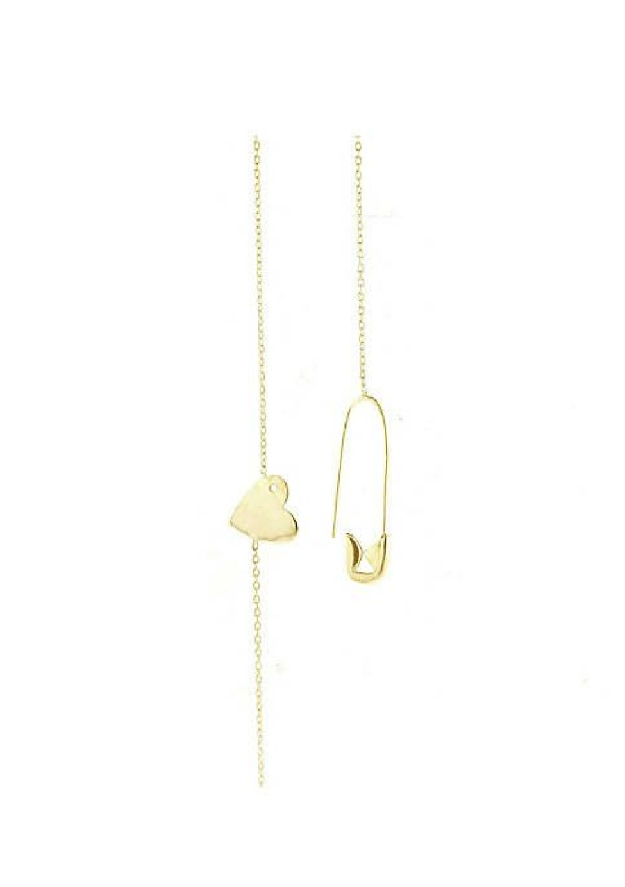 Jewelry * | Discount Adornia Heart Safety Pin Lariat Necklace Vermeil .925 Sterling Silver Gold