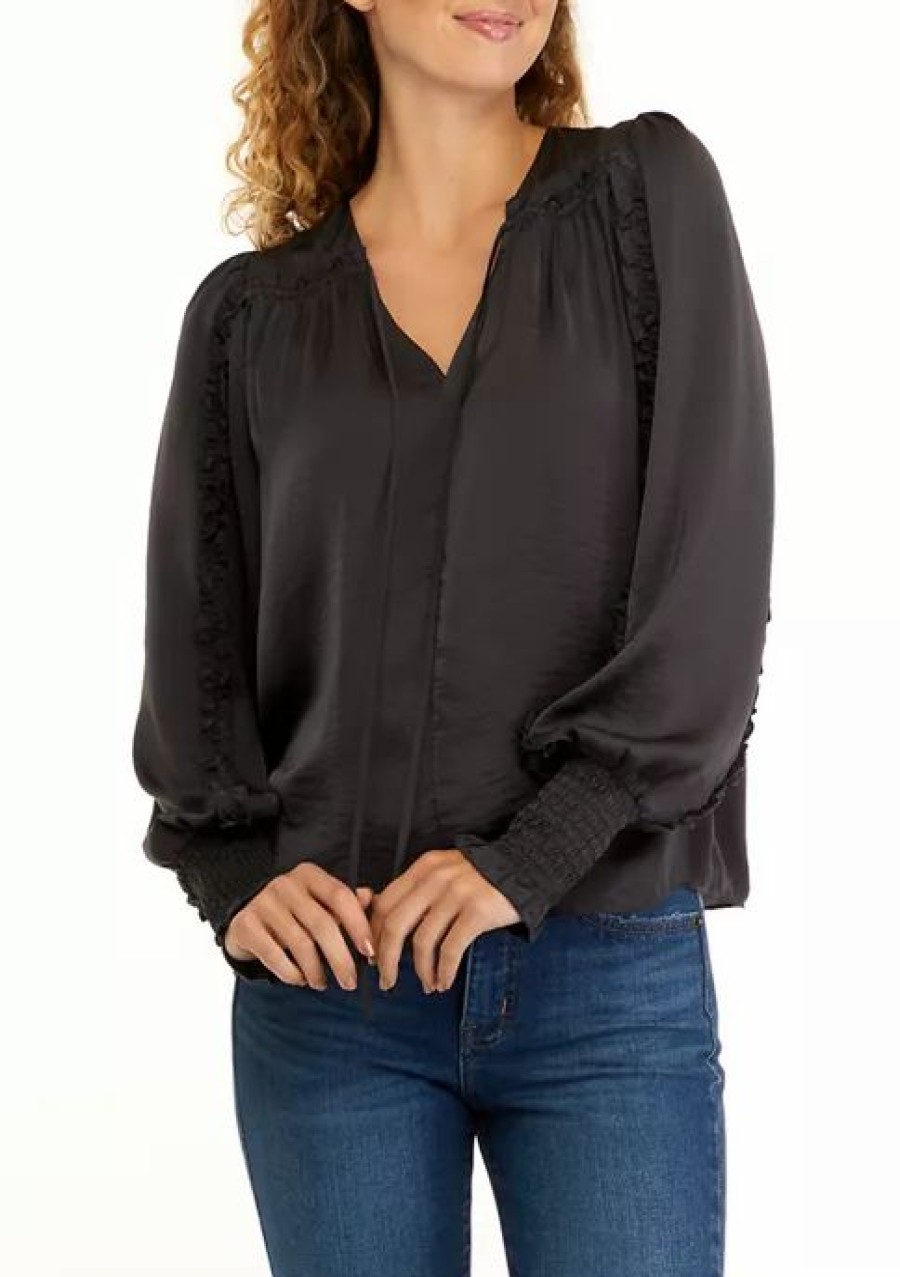 Jeans * | Best Sale Sam Edelman Women'S Long Sleeve Varick Hammered Satin Blouse