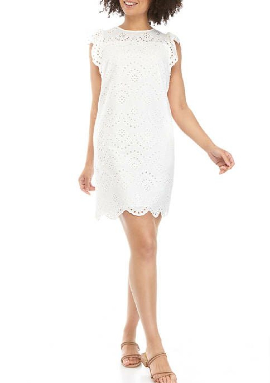 Jeans * | Best Reviews Of Sam Edelman Women'S Cap Sleeve Eyelet Shift Dress White