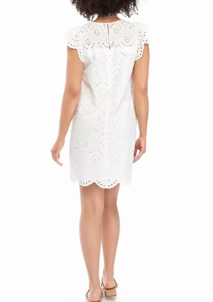 Jeans * | Best Reviews Of Sam Edelman Women'S Cap Sleeve Eyelet Shift Dress White