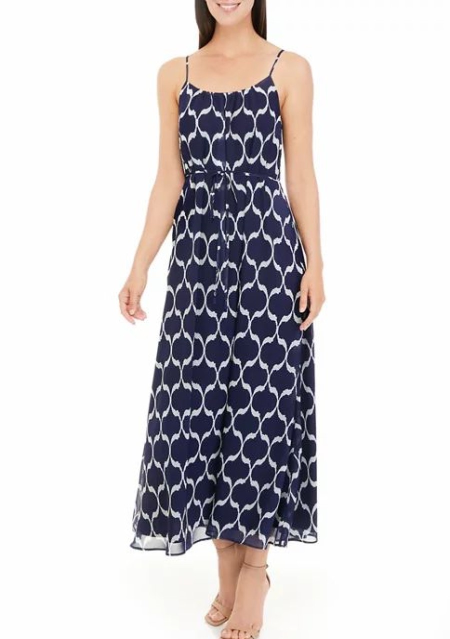 Jeans * | Coupon Sam Edelman Women'S Sleeveless Printed Maxi Dress Navy