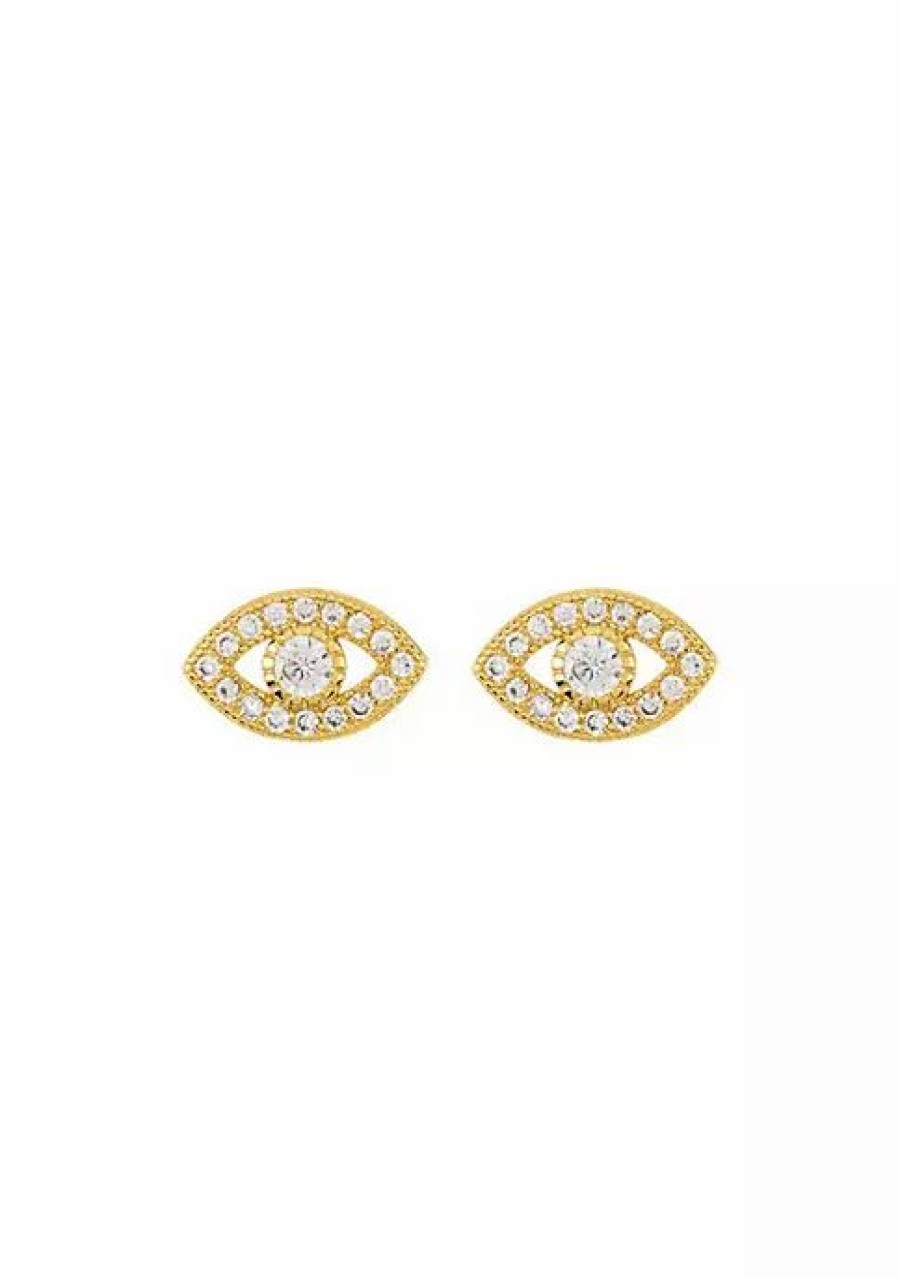 Jewelry * | Promo Adornia Crystal Evil Eye Studs Yellow Vermeil .925 Sterling Silver Gold