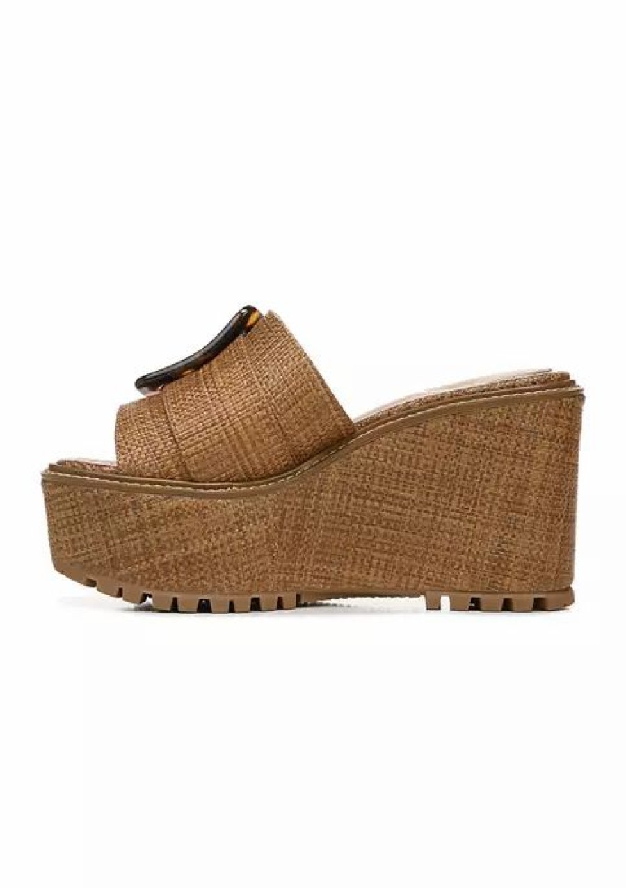 Shoes * | Cheapest Sam Edelman Livi Buckle Wedge Sandals Cuoio