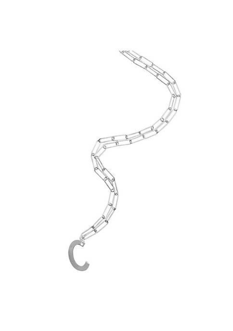 Jewelry * | New Adornia Initial Neckalce With Paperclip Link Chain White Rhodium .925 Sterling Silver