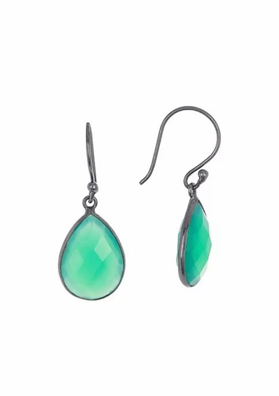 Jewelry * | Best Deal Adornia Pear Drop Onyx Earrings Silver Green