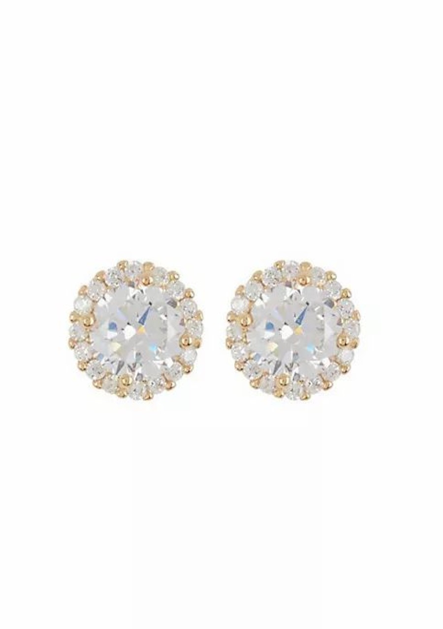 Jewelry * | Flash Sale Adornia Swarovski Crystal Halo Earrings 14K Yellow Vermeil .925 Sterling Silver Gold