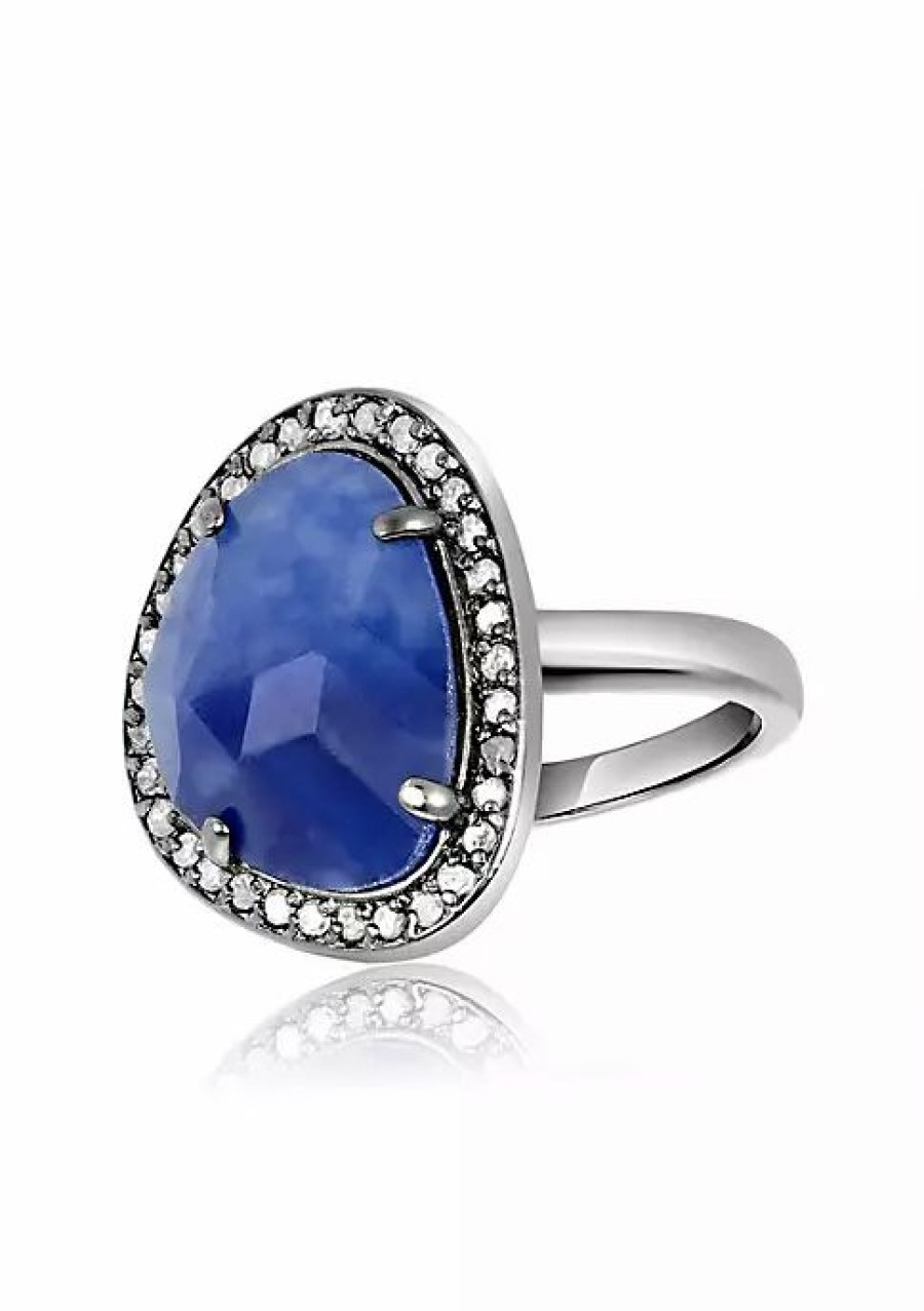 Jewelry * | Brand New Adornia Sapphire & Diamond Rose Cut Halo Ring Silver Blue