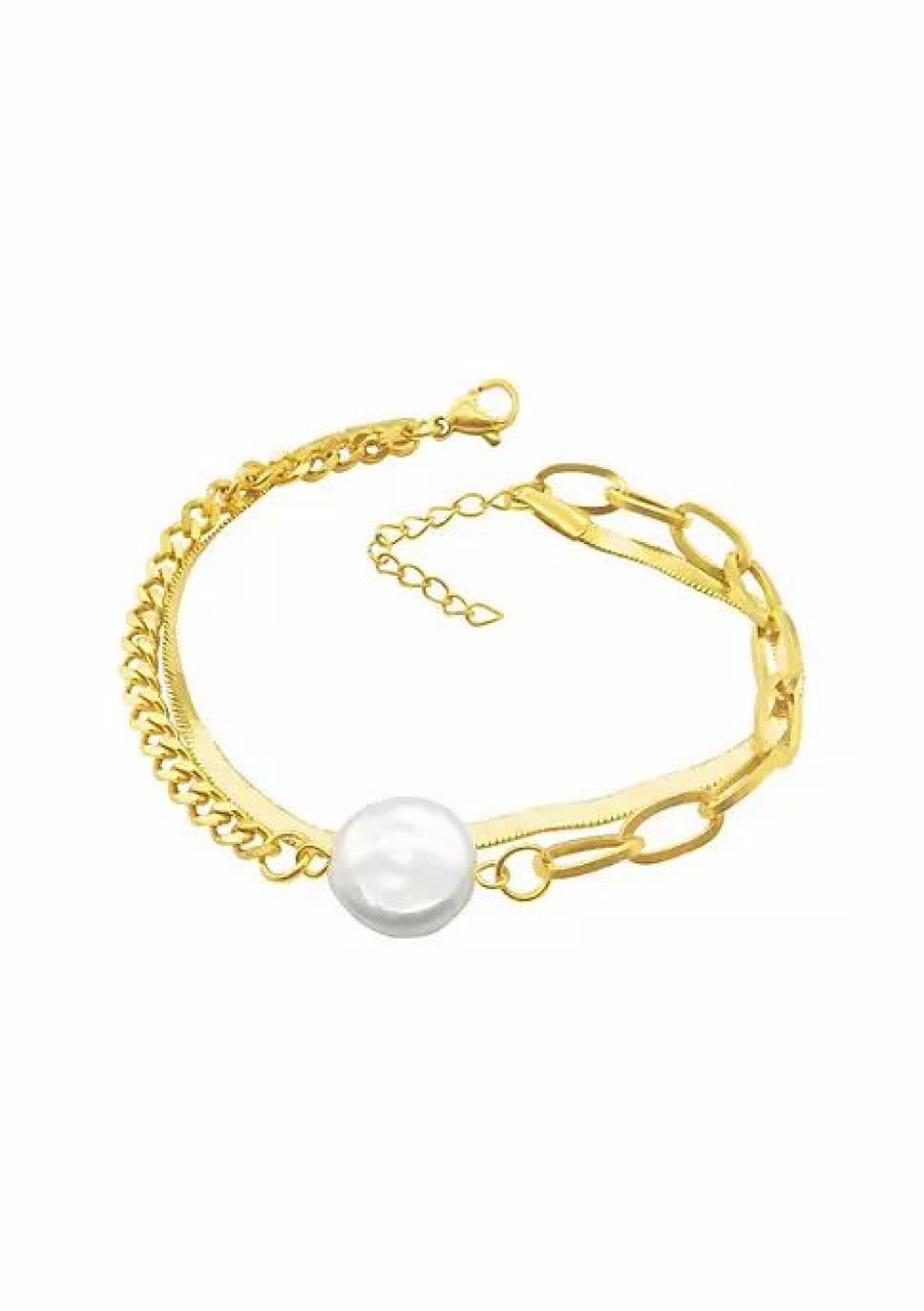 Jewelry * | Cheap Adornia Mixed Chain Pearl Bracelet Gold