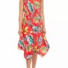 Jeans * | Cheap Sam Edelman Women'S Jungle Palm Print Handkerchief Hem Midi Dress Red Multi