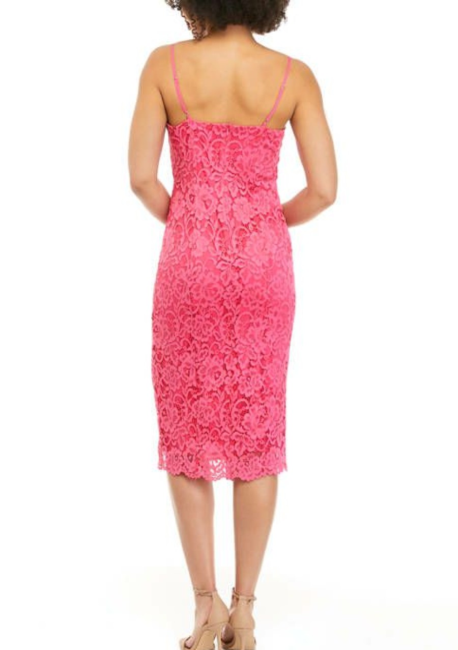 Jeans * | Cheap Sam Edelman Women'S Strappy Solid Lace Cami Midi Dress Shocking Pink