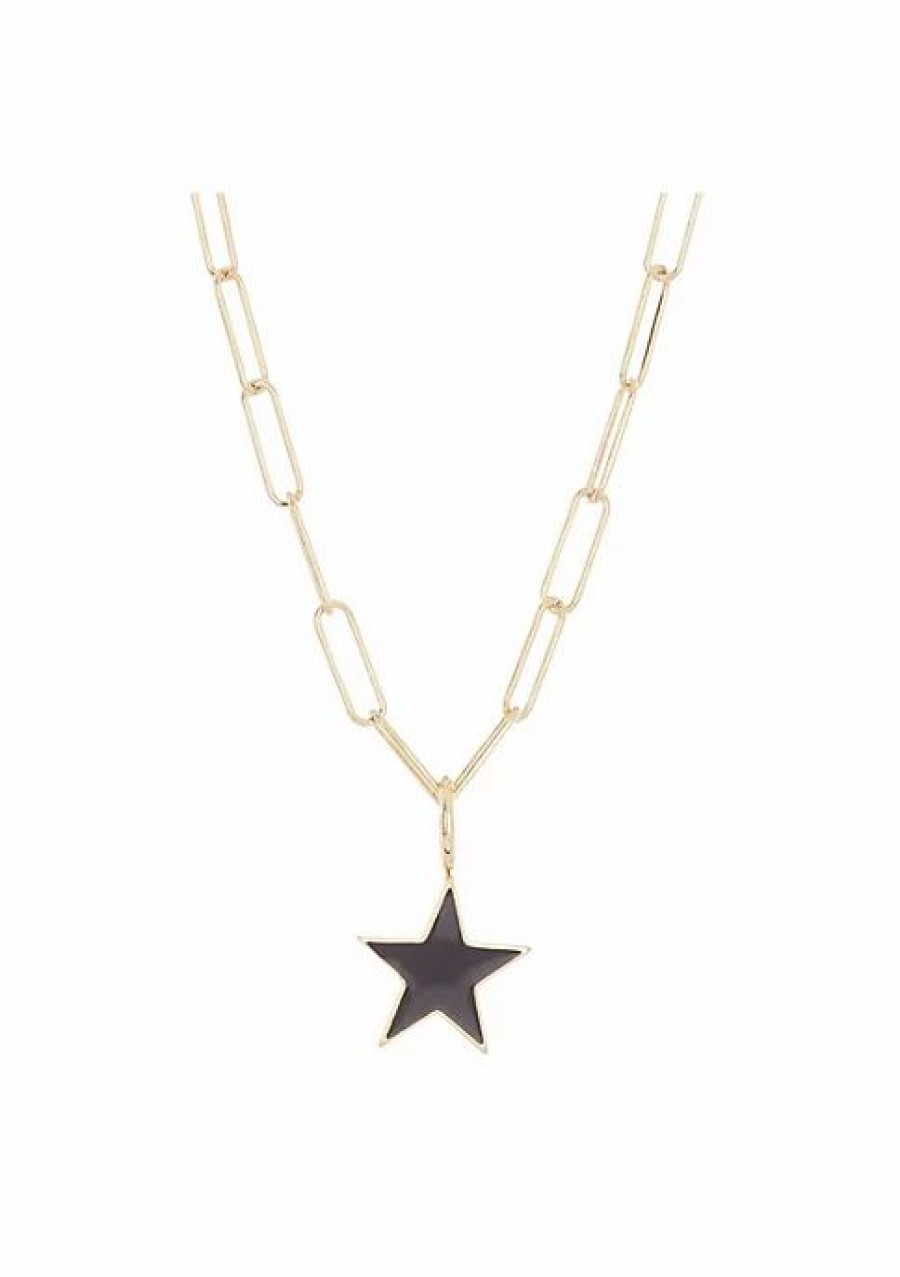 Jewelry * | Best Pirce Adornia Enamel Star Pendant Necklace Gold Vermeil .925 Sterling Silver Black