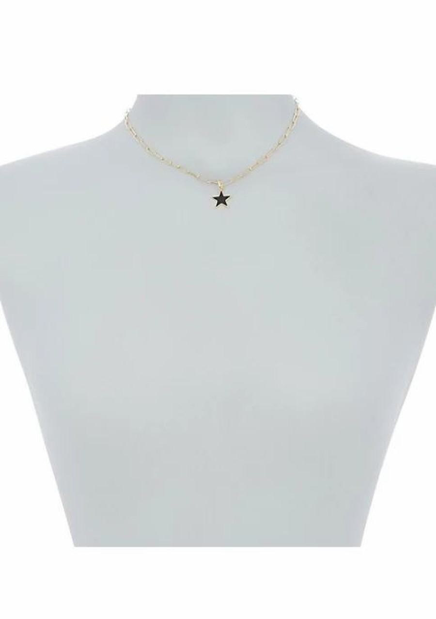 Jewelry * | Best Pirce Adornia Enamel Star Pendant Necklace Gold Vermeil .925 Sterling Silver Black