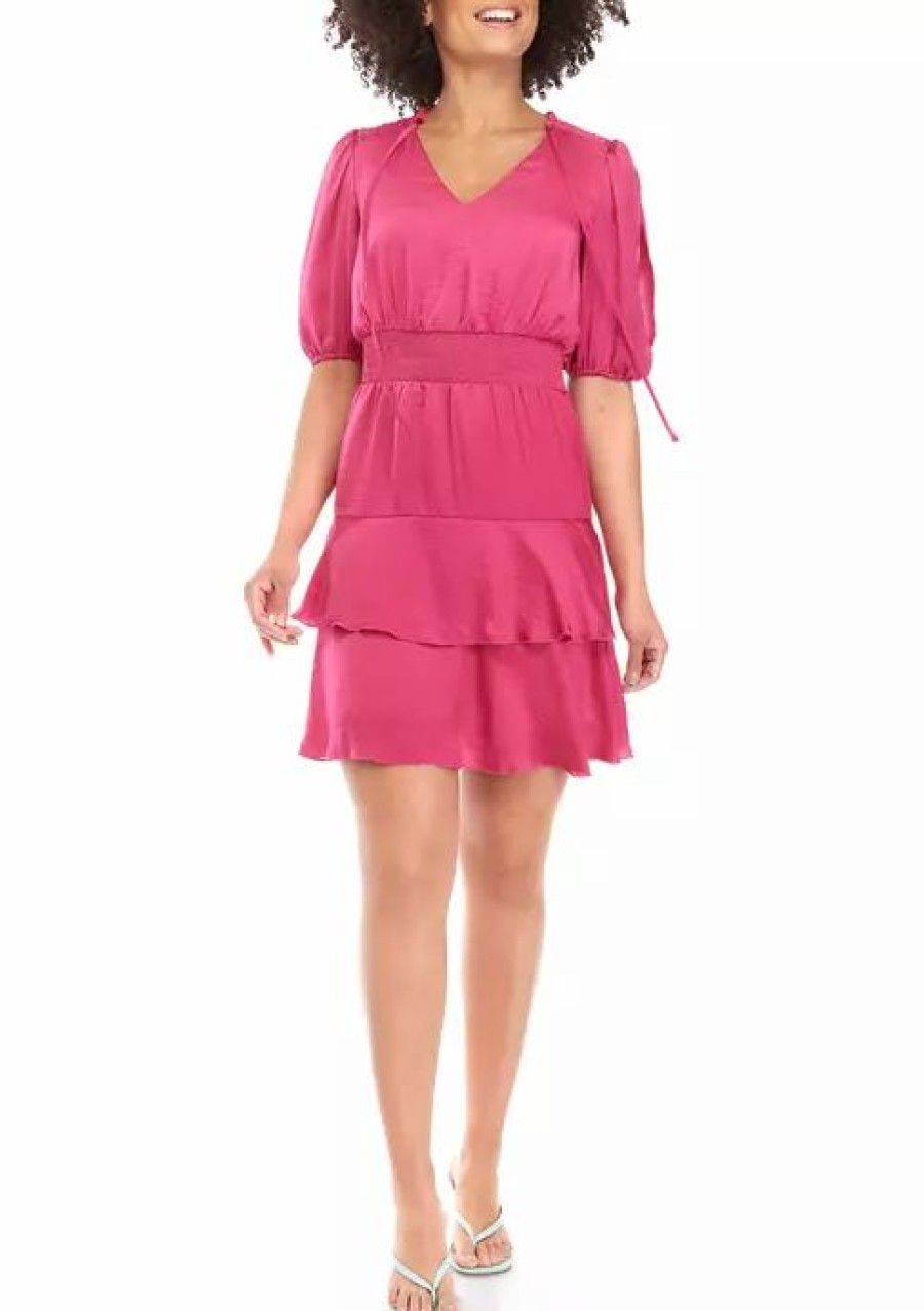 Jeans * | Best Reviews Of Sam Edelman Women'S Short Puff Sleeve Drop Waist Dress Pretty Pink