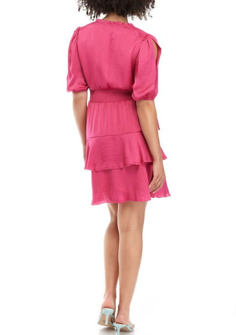 Jeans * | Best Reviews Of Sam Edelman Women'S Short Puff Sleeve Drop Waist Dress Pretty Pink