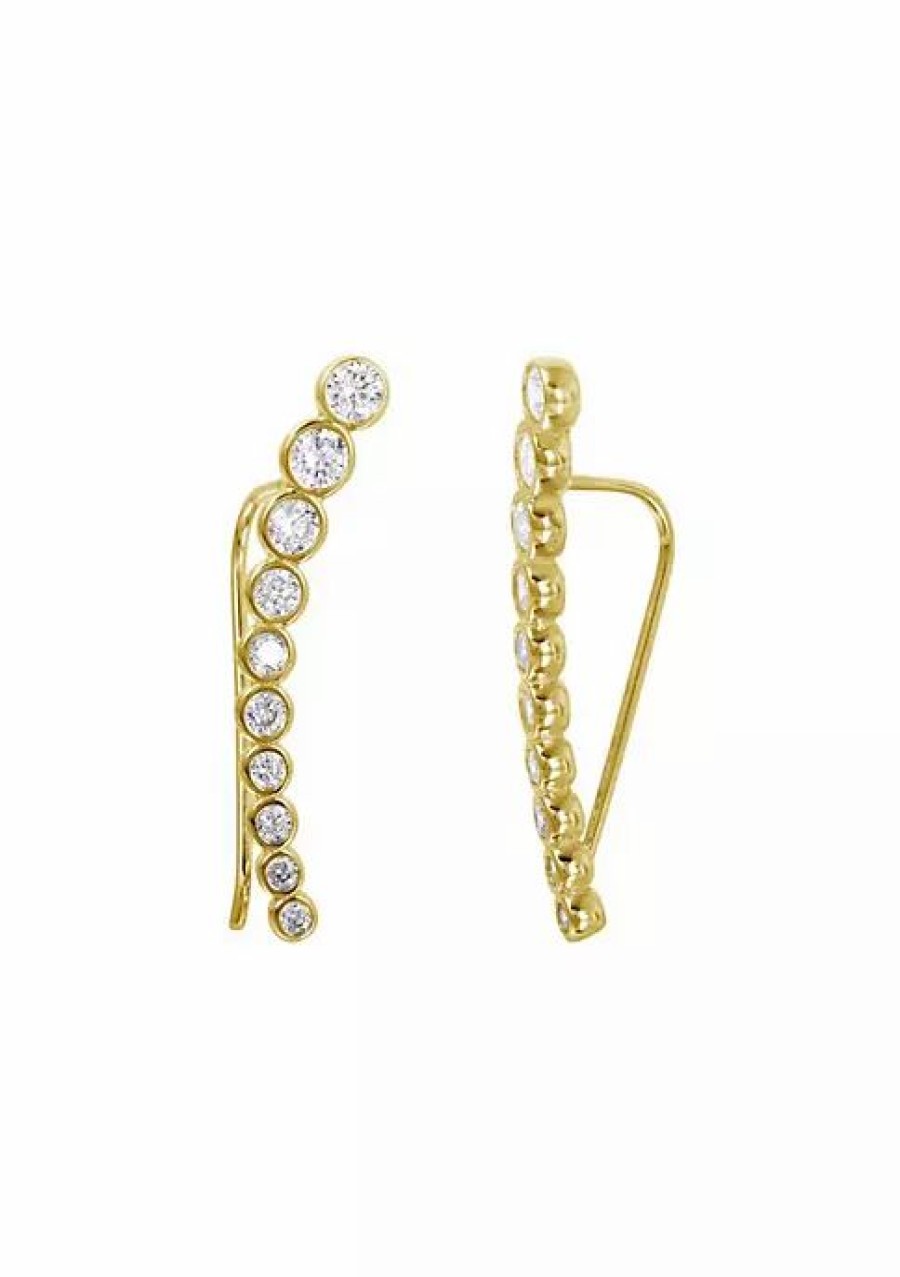 Jewelry * | Budget Adornia Bezeled Ear Climber Earrings 14K Yellow Vermeil .925 Sterling Silver Gold