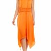 Jeans * | Promo Sam Edelman Women'S Tie Neck Handkerchief Hem Solid Midi Dress Flamingo