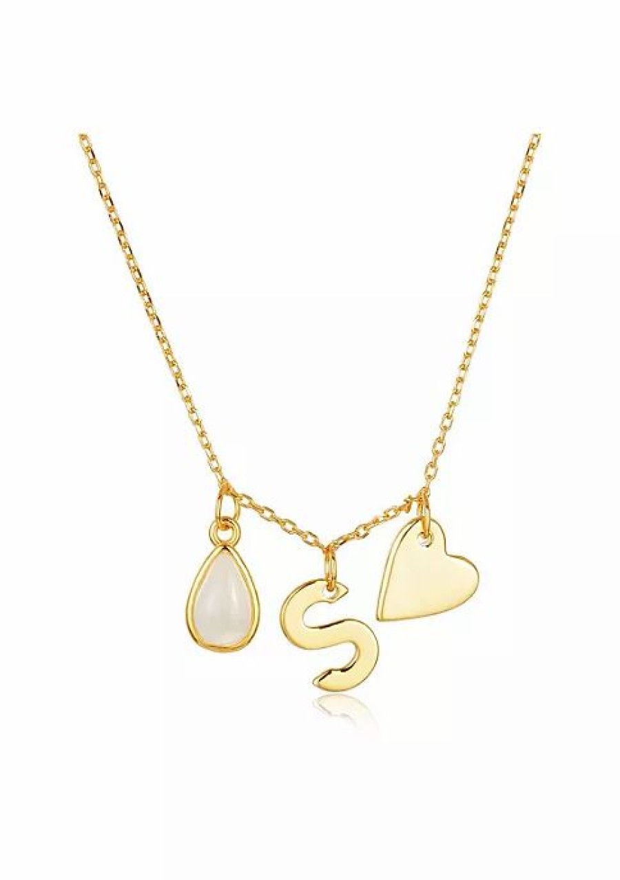 Jewelry * | Best Deal Adornia Three Charm Necklace Moonstone Yellow Gold Vermeil .925 Sterling Silver White