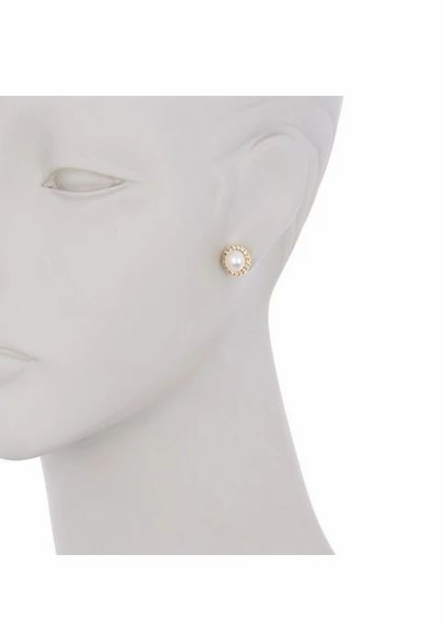 Jewelry * | Promo Adornia Freshwater Pearl Halo Earrings Yellow Gold Vermeil .925 Sterling Silver White