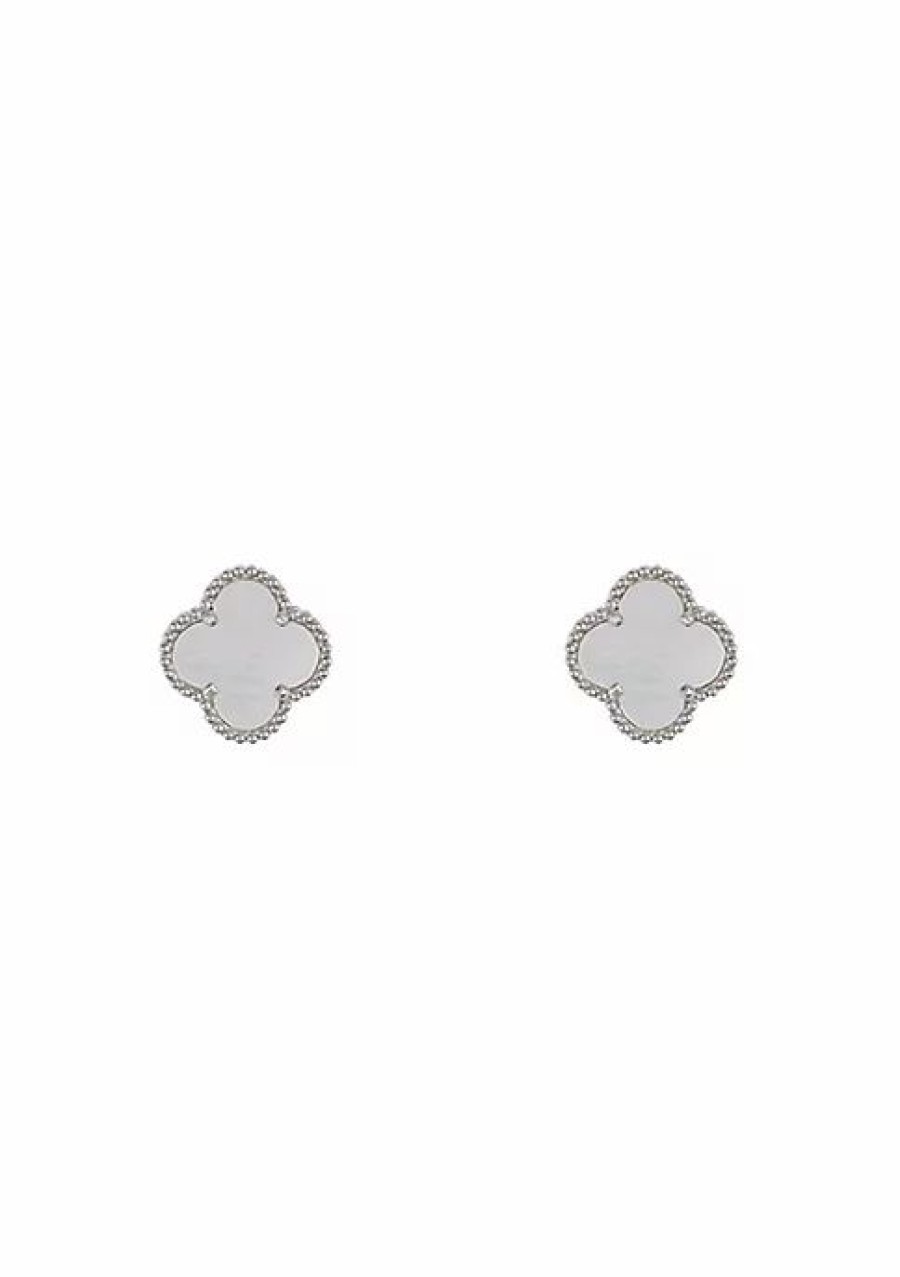 Jewelry * | Best Pirce Adornia Quatrefoil Mother Of Pearl Clover Stud Earrings Silver White