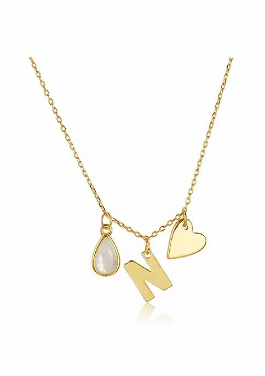 Jewelry * | Budget Adornia Three Charm Necklace Moonstone Yellow Gold Vermeil .925 Sterling Silver White