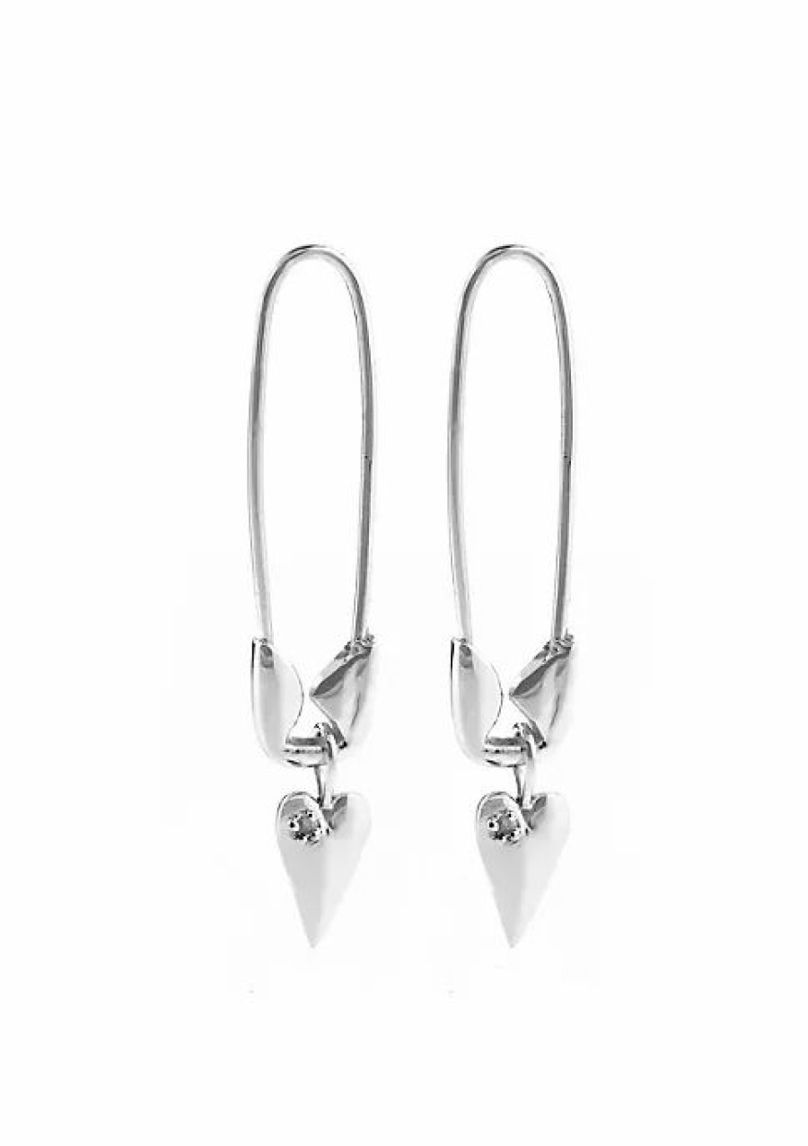 Jewelry * | New Adornia Safety Pin Dangle Earrings White Rhodium .925 Sterling Silver