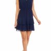 Jeans * | Budget Sam Edelman Women'S Solid V-Neck Tiered A-Line Dress Navy