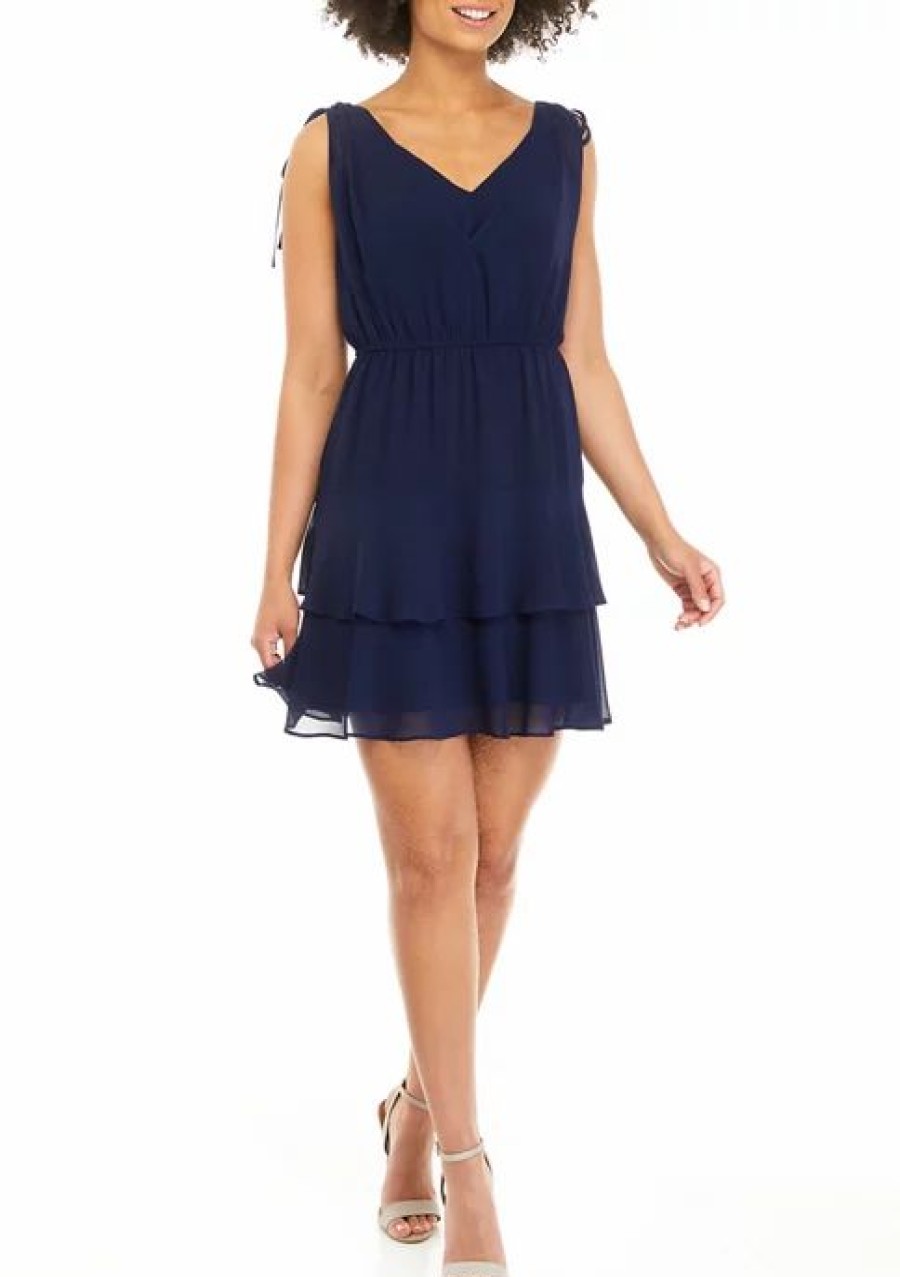 Jeans * | Budget Sam Edelman Women'S Solid V-Neck Tiered A-Line Dress Navy