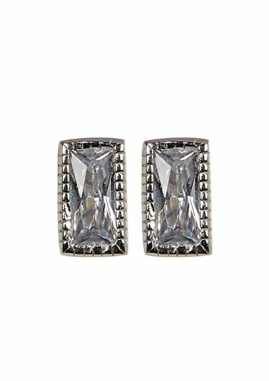 Jewelry * | Outlet Adornia Rectangle Crystal Studs .925 Sterling Silver