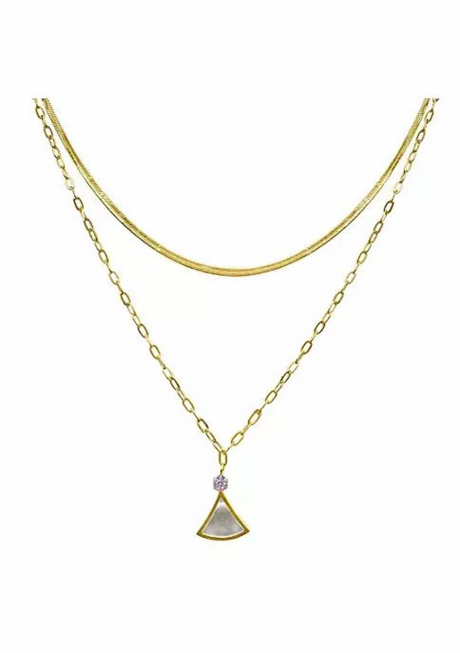 Jewelry * | Outlet Adornia Layered Mixed Chain Ginko Leaf Necklace Gold White