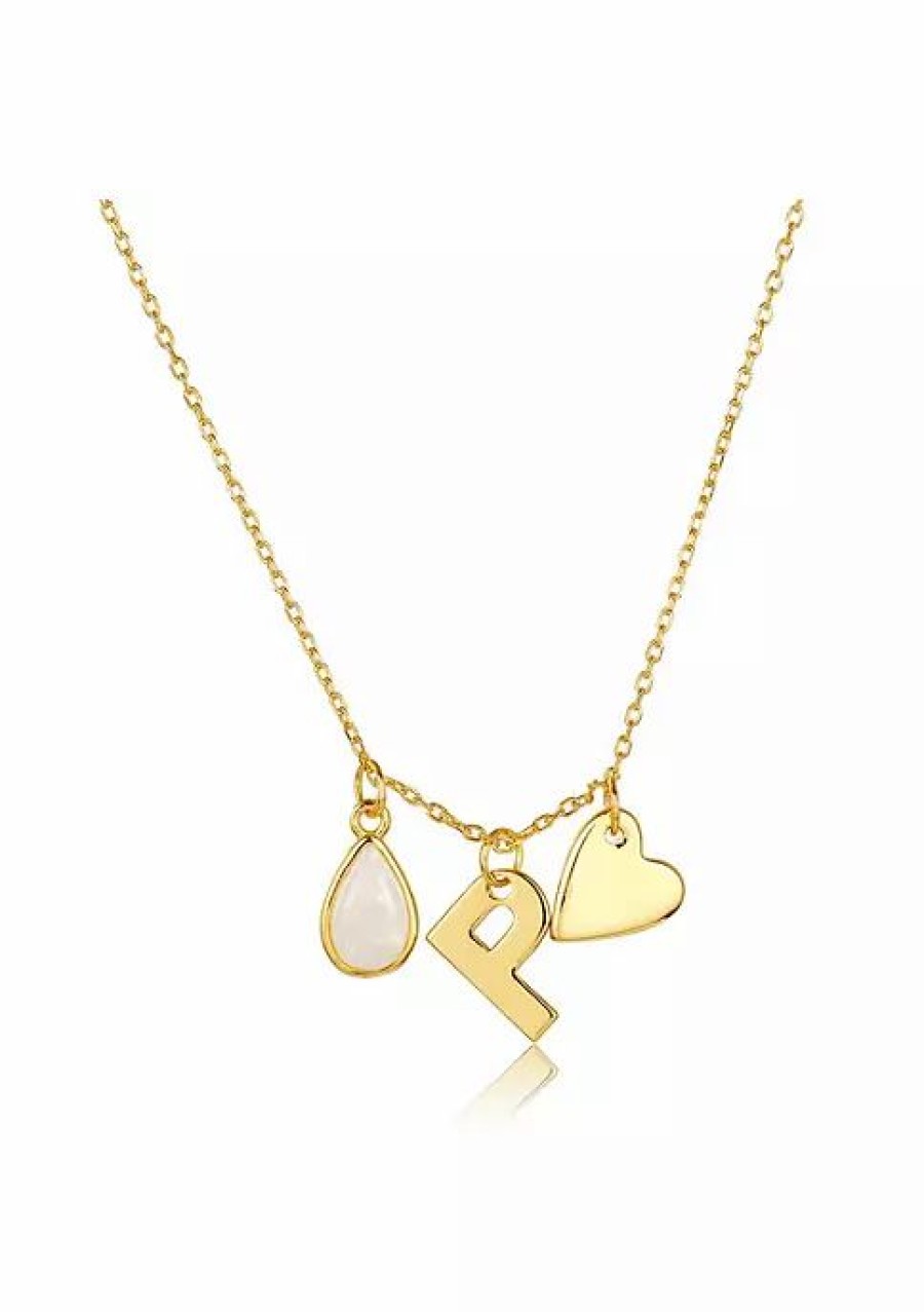 Jewelry * | Best Pirce Adornia Three Charm Necklace Moonstone Yellow Gold Vermeil .925 Sterling Silver White