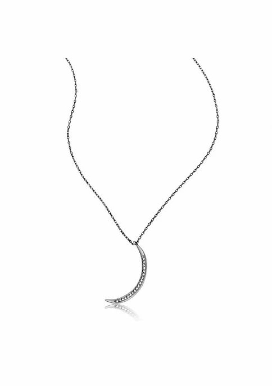 Jewelry * | Coupon Adornia Fine Diamond Crescent Moon Necklace .925 Sterling Silver