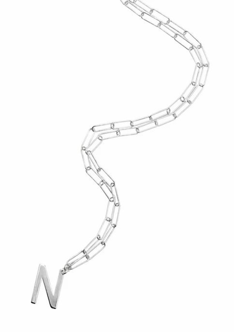 Jewelry * | Outlet Adornia Initial Neckalce With Paperclip Link Chain White Rhodium .925 Sterling Silver