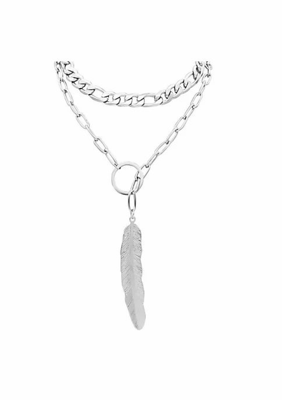 Jewelry * | New Adornia Mixed Chain Leaf Y Necklace Silver