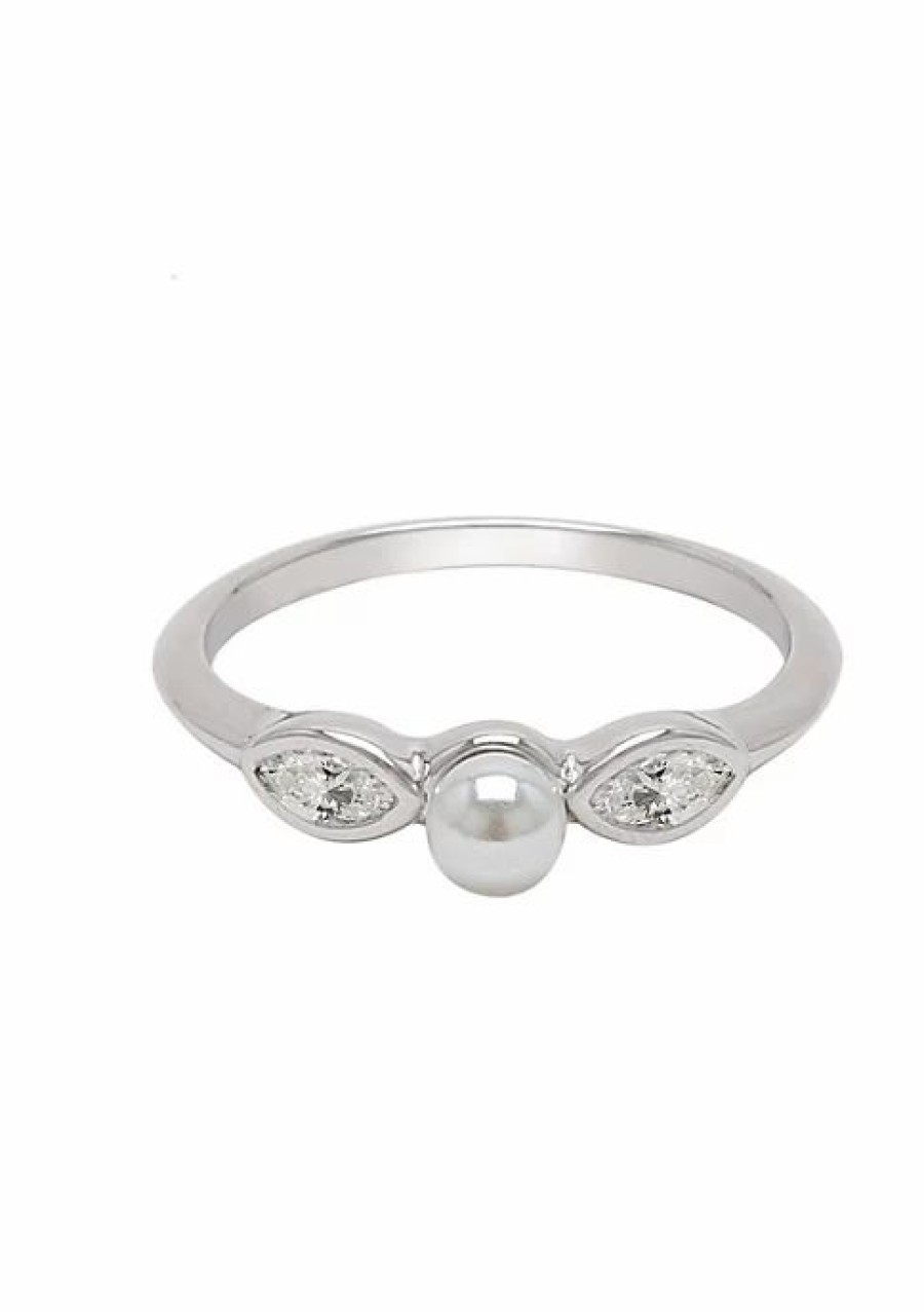 Jewelry * | Outlet Adornia Pearl Crystal Marquis Ring .925 Sterling Silver White