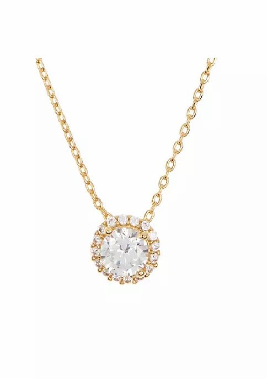 Jewelry * | Best Deal Adornia Swarovski Crystal Halo Necklace Yellow Vermeil .925 Sterling Silver Gold