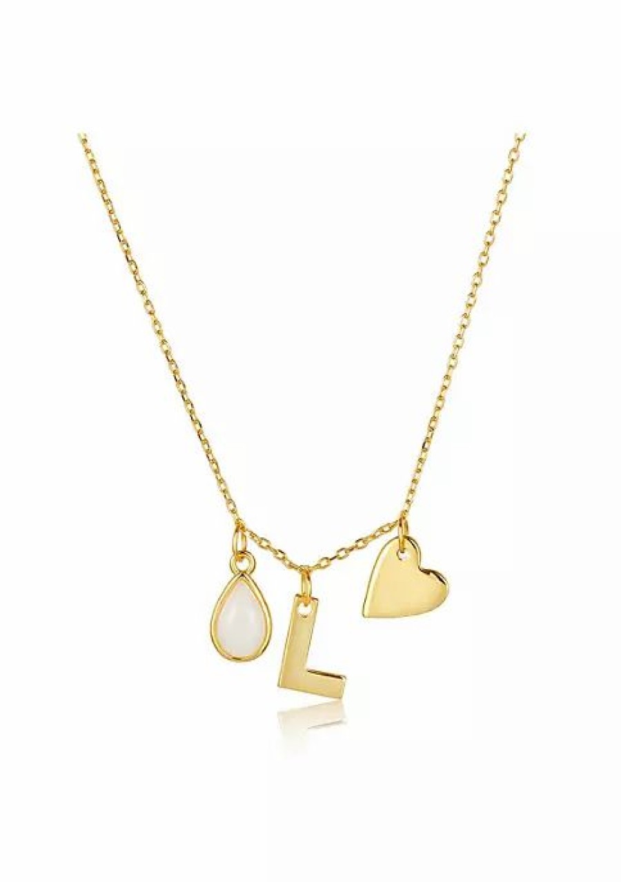 Jewelry * | Flash Sale Adornia Three Charm Necklace Moonstone Yellow Gold Vermeil .925 Sterling Silver White