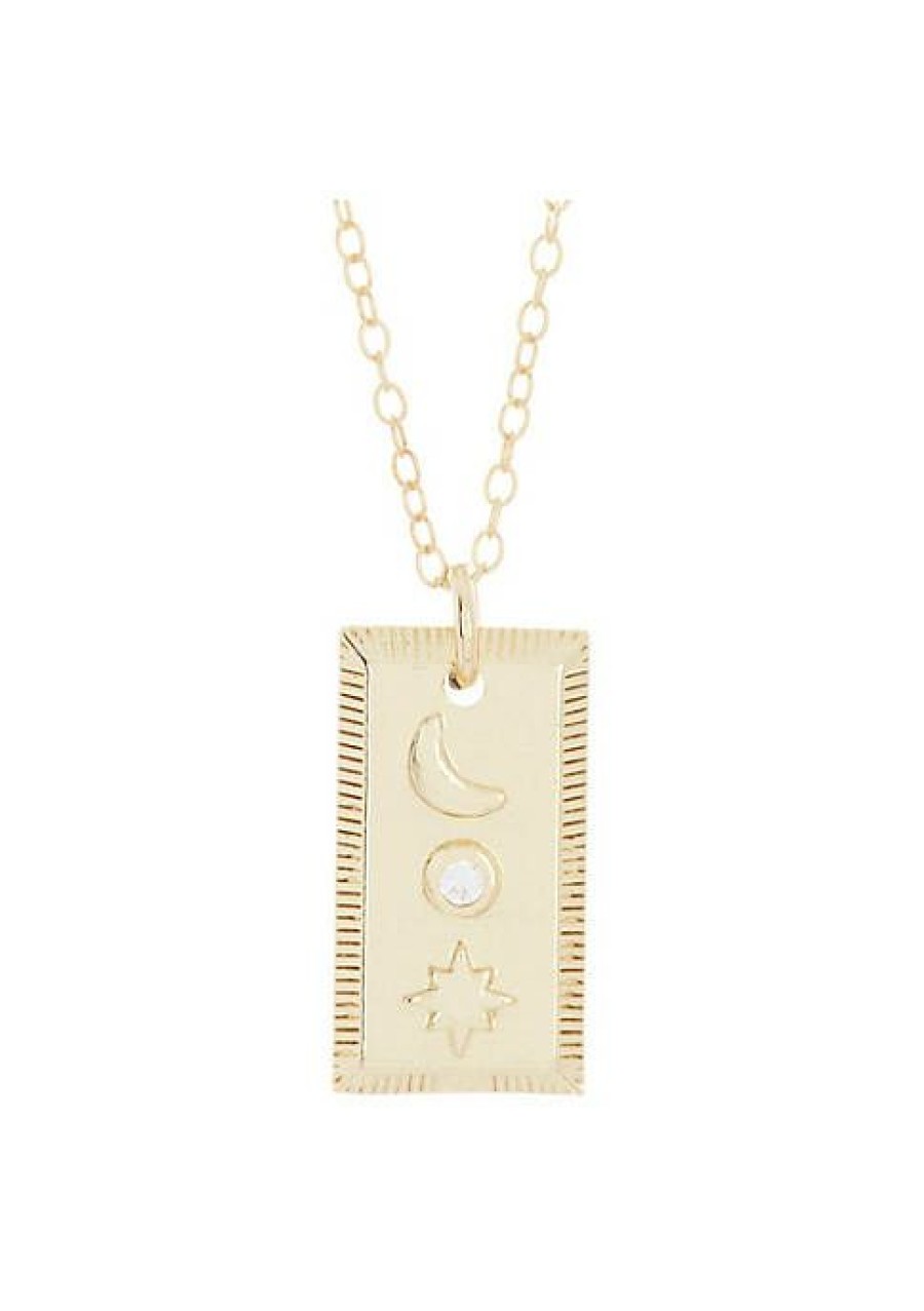 Jewelry * | Cheap Adornia Moon And Star Mini Tablet Necklace Vermeil .925 Sterling Silver Gold