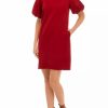 Jeans * | Best Deal Sam Edelman Women'S Short Puff Sleeve Solid Shift Dress Burgundy