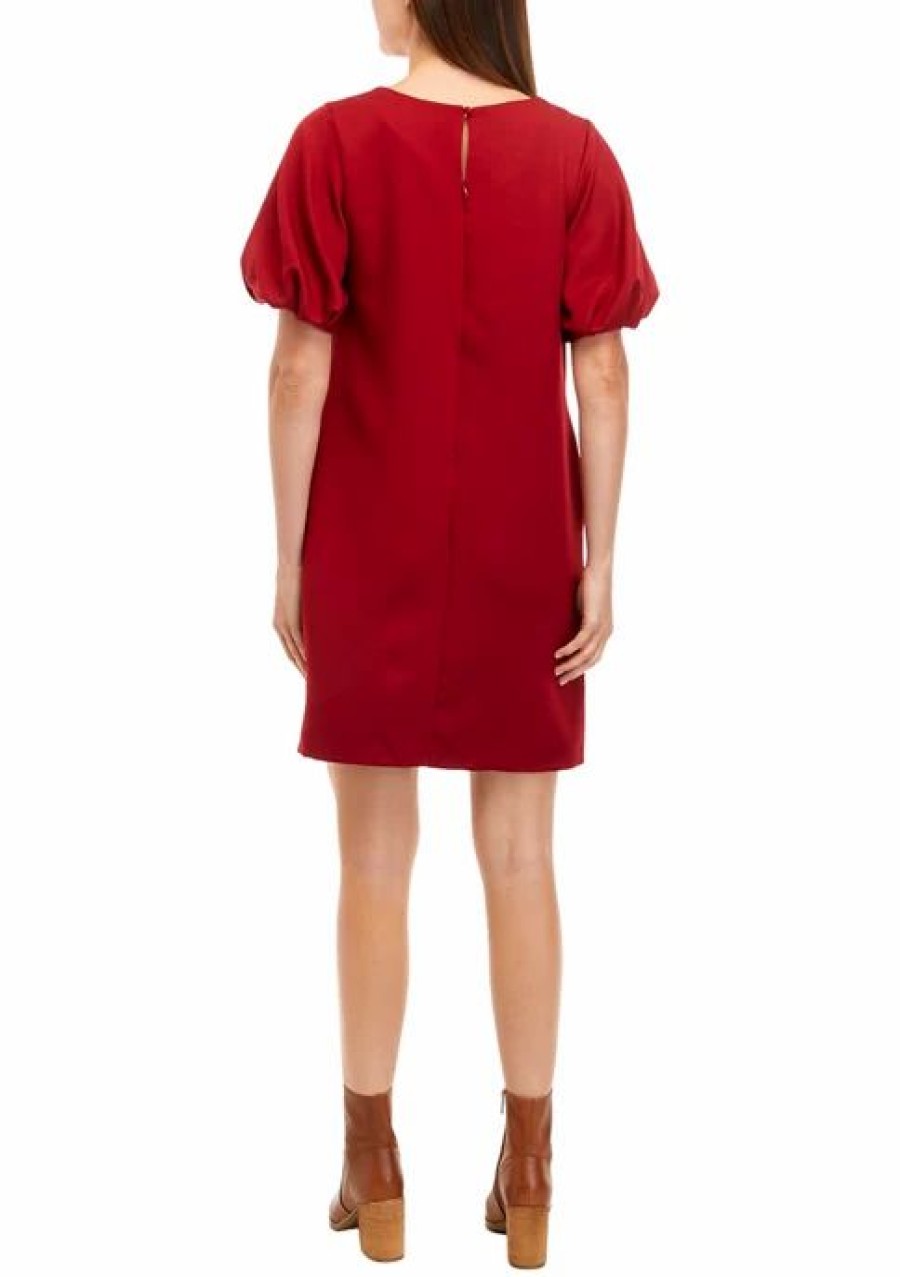 Jeans * | Best Deal Sam Edelman Women'S Short Puff Sleeve Solid Shift Dress Burgundy