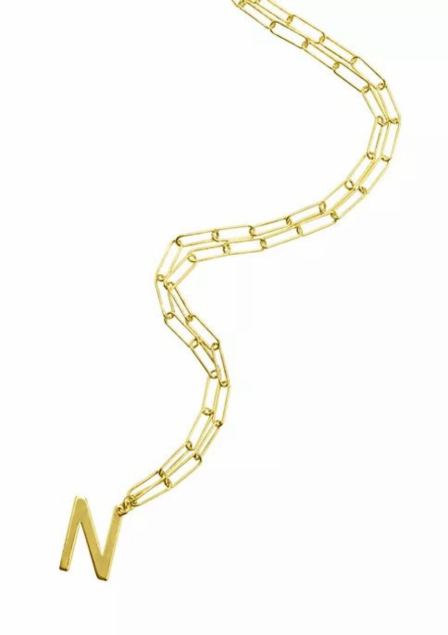 Jewelry * | Buy Adornia Initial Neckalce With Paperclip Link Chain 14K Yellow Vermeil .925 Sterling Silver Gold