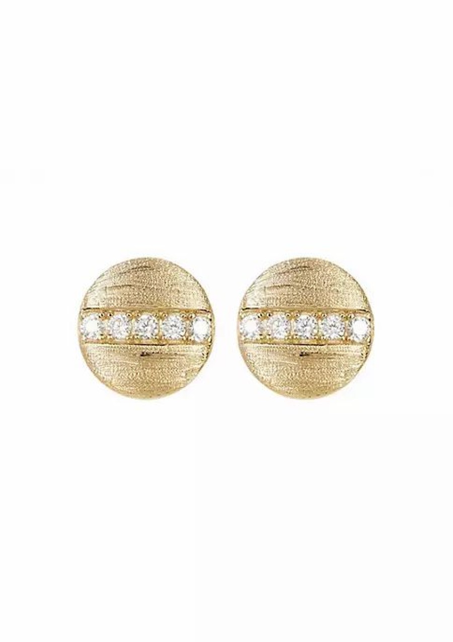 Jewelry * | Flash Sale Adornia Pave Line Disc Studs Yellow Vermeil .925 Sterling Silver Gold